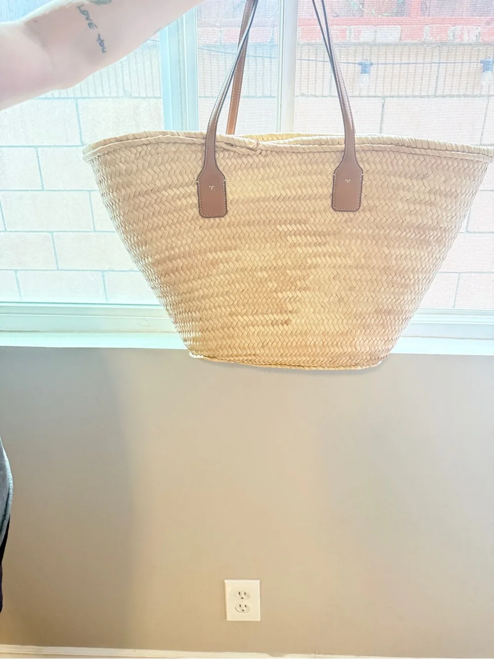Tory Burch Natural Straw Tote with Chestnut Leather Logo